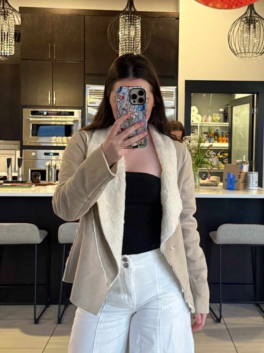 Lucky Brand Cream Shearling-Trim Tan Jacket